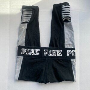Pink VS Yoga Leggings Black Gray High Rise Cutout Athleisure Lounge Size L